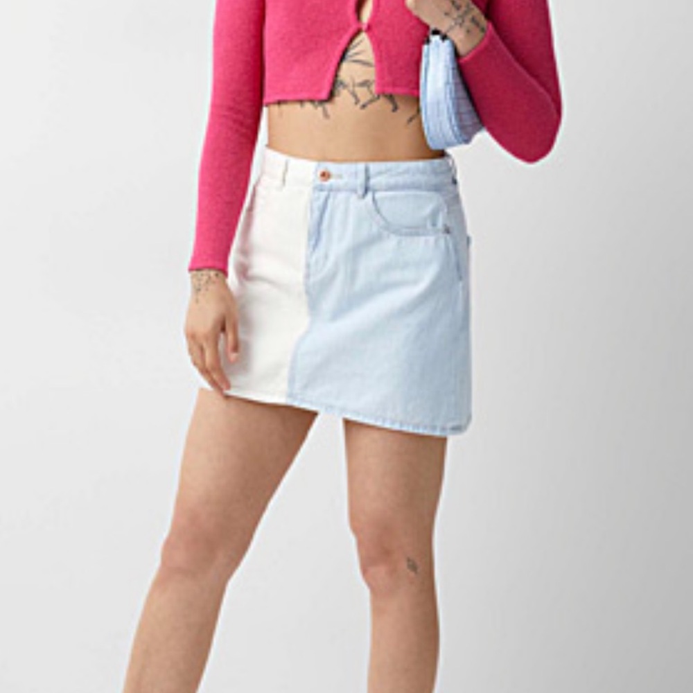 ONLY Two-tone White and Light Blue Cotton Denim Mini Skirt